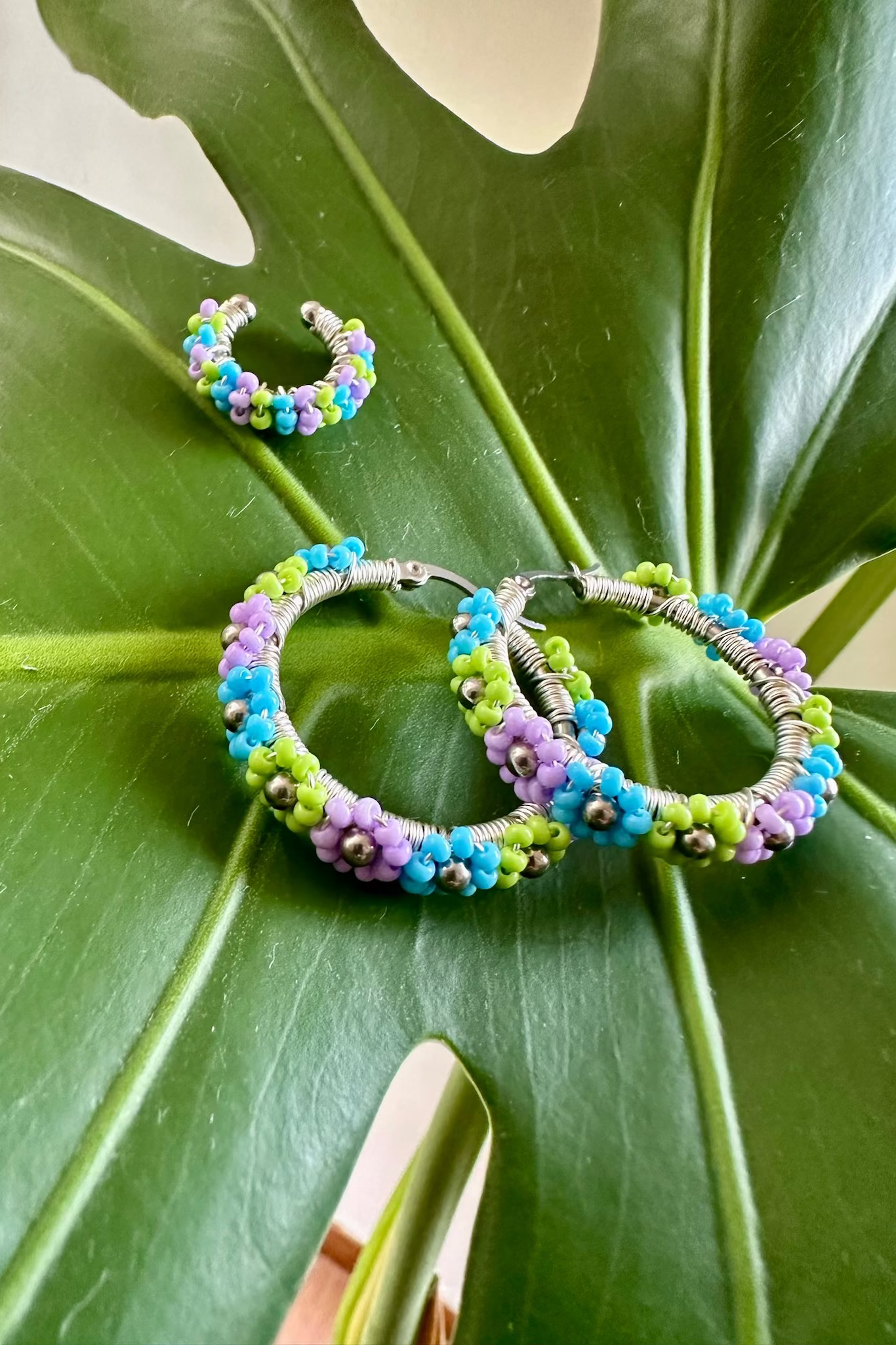 Boho Luxury Floral Beaded Hoop Earrings | Handcrafted Multicolor Statement Hoops