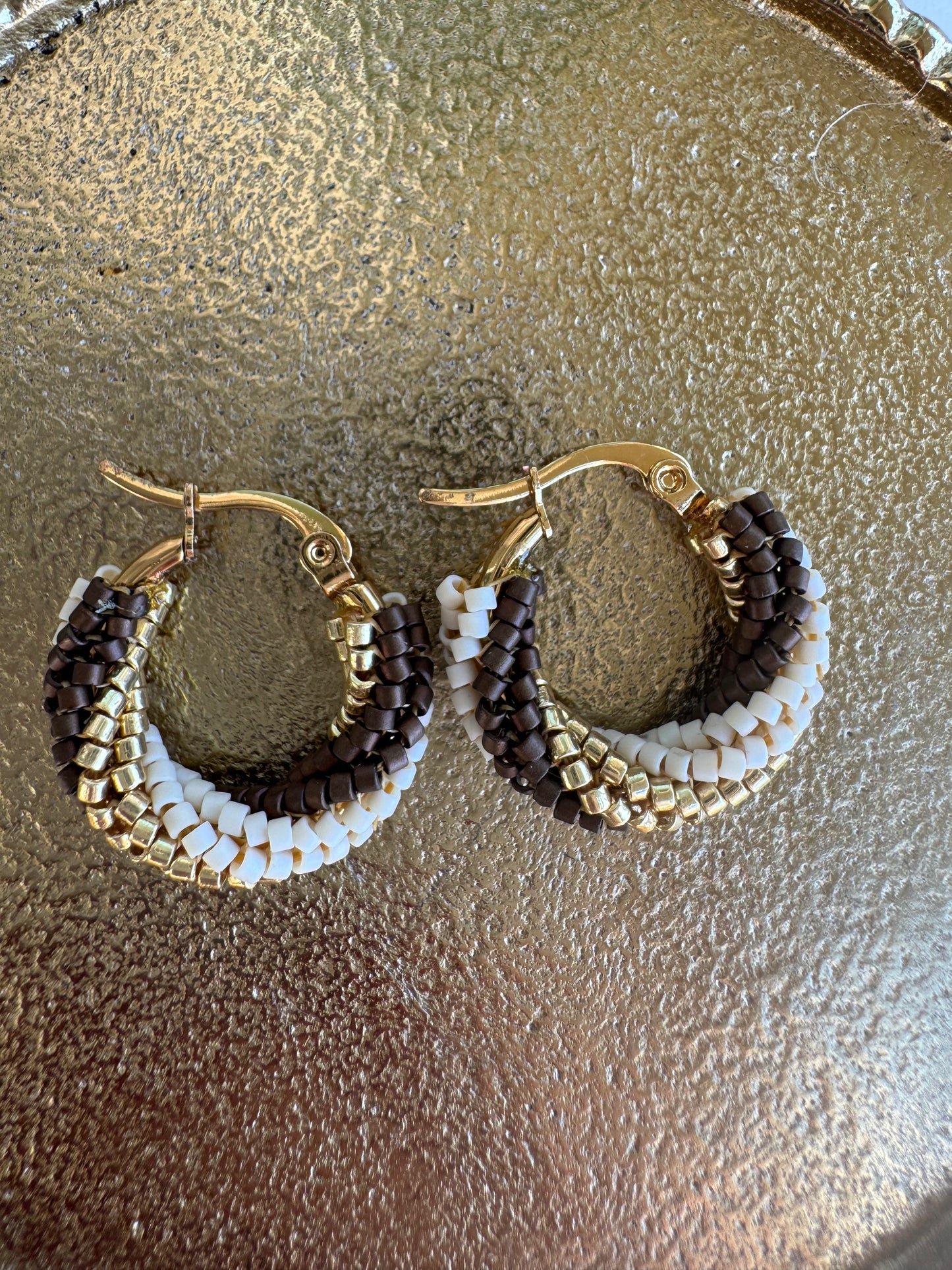 Earth & Ivory Beaded Hoop Earrings – Boho Luxury Handmade Statement Jewelry