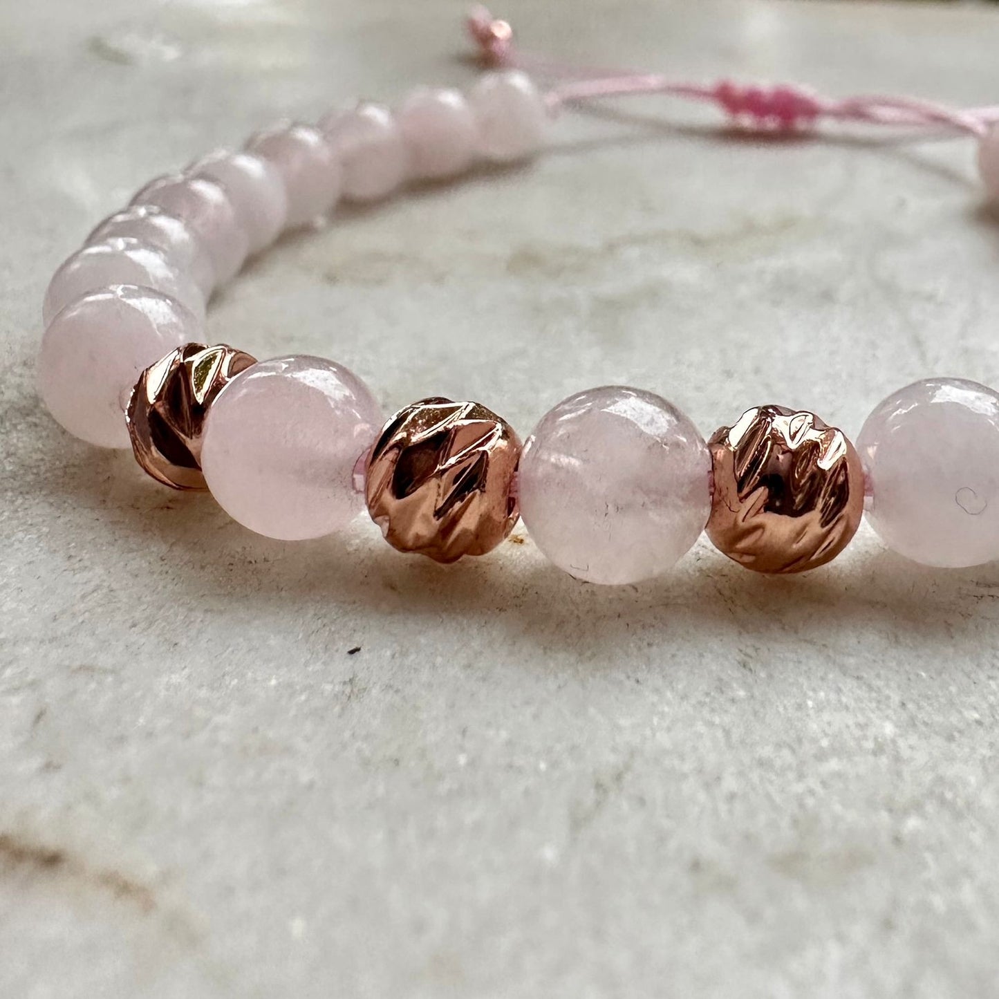 Luxury Rose Quartz Bracelet | Handcrafted Adjustable Beaded Bracelet with Gold Accents