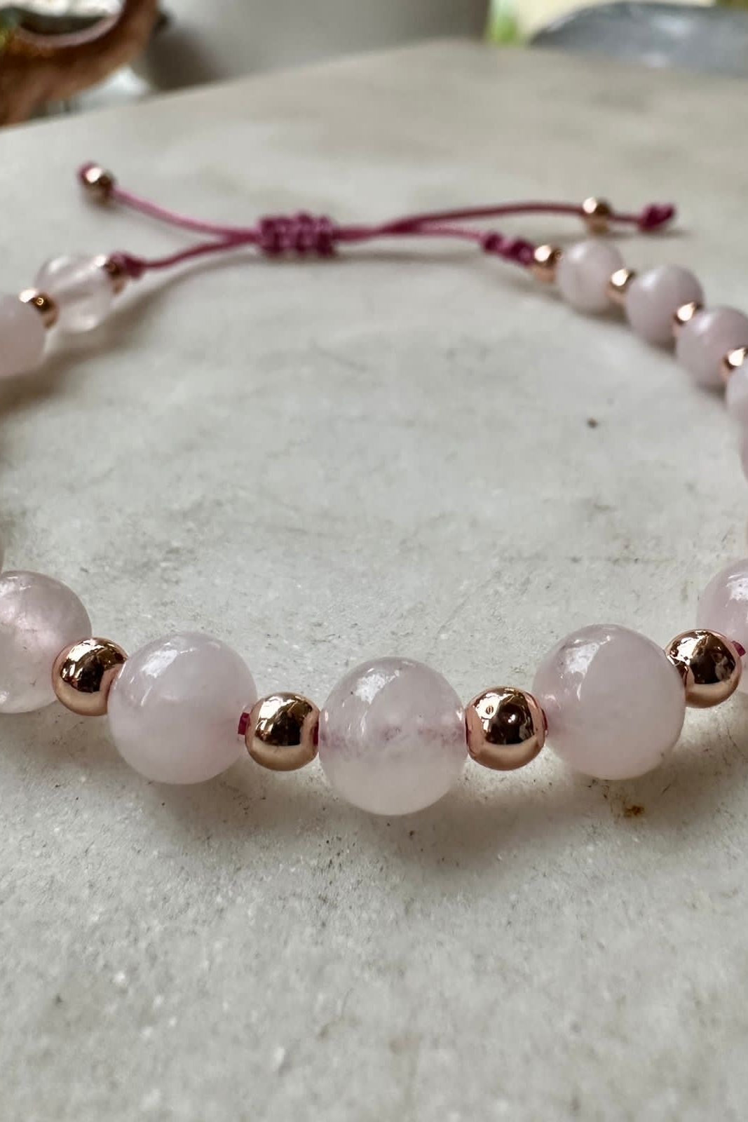 Luxury Rose Quartz Bracelet | Handcrafted Adjustable Beaded Bracelet with Gold Accents