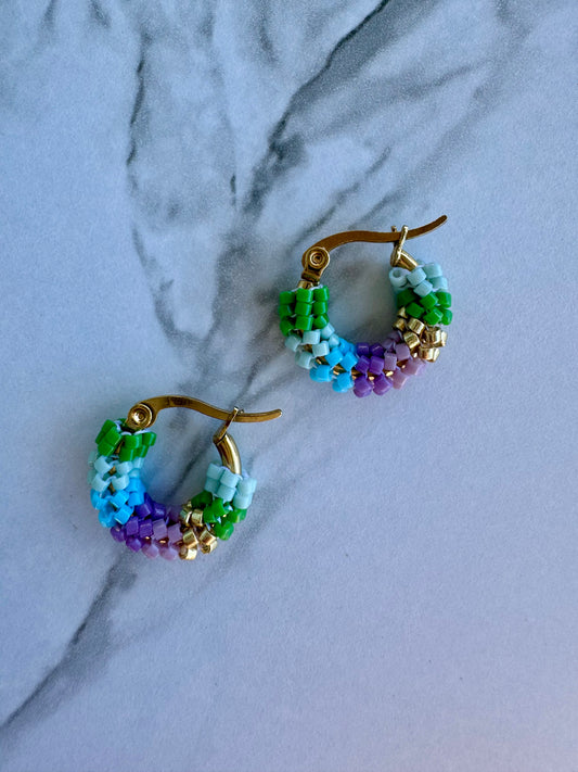 Rainbow Miyuki Hoop Earrings