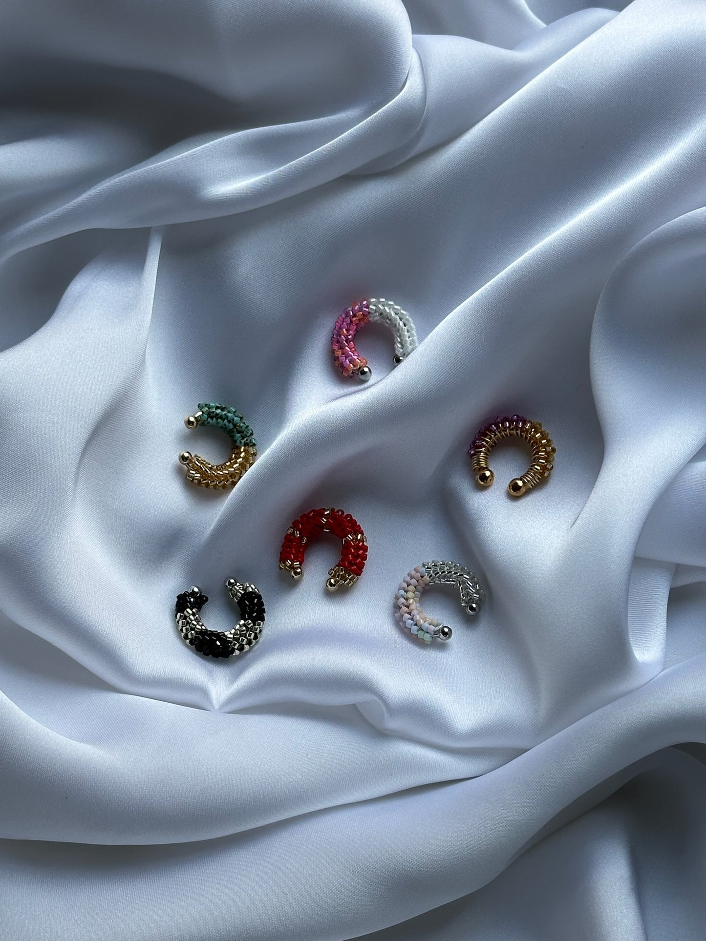 Boho Luxury Beaded Ear Cuff Set | Handcrafted Colorful Gold-Accented Ear Cuffs