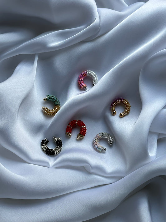 Boho Luxury Beaded Ear Cuff Set | Handcrafted Colorful Gold-Accented Ear Cuffs