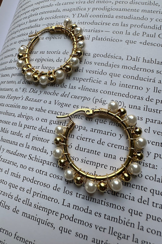 Boho Luxury Pearl Hoop Earrings | Handcrafted Gold Wire & Freshwater Pearl Hoops