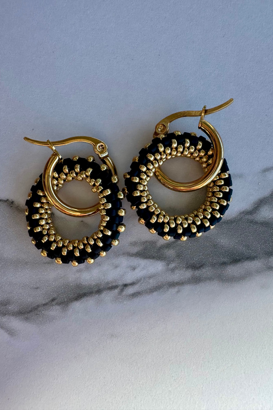 Midnight Aura Beaded Hoop Earrings