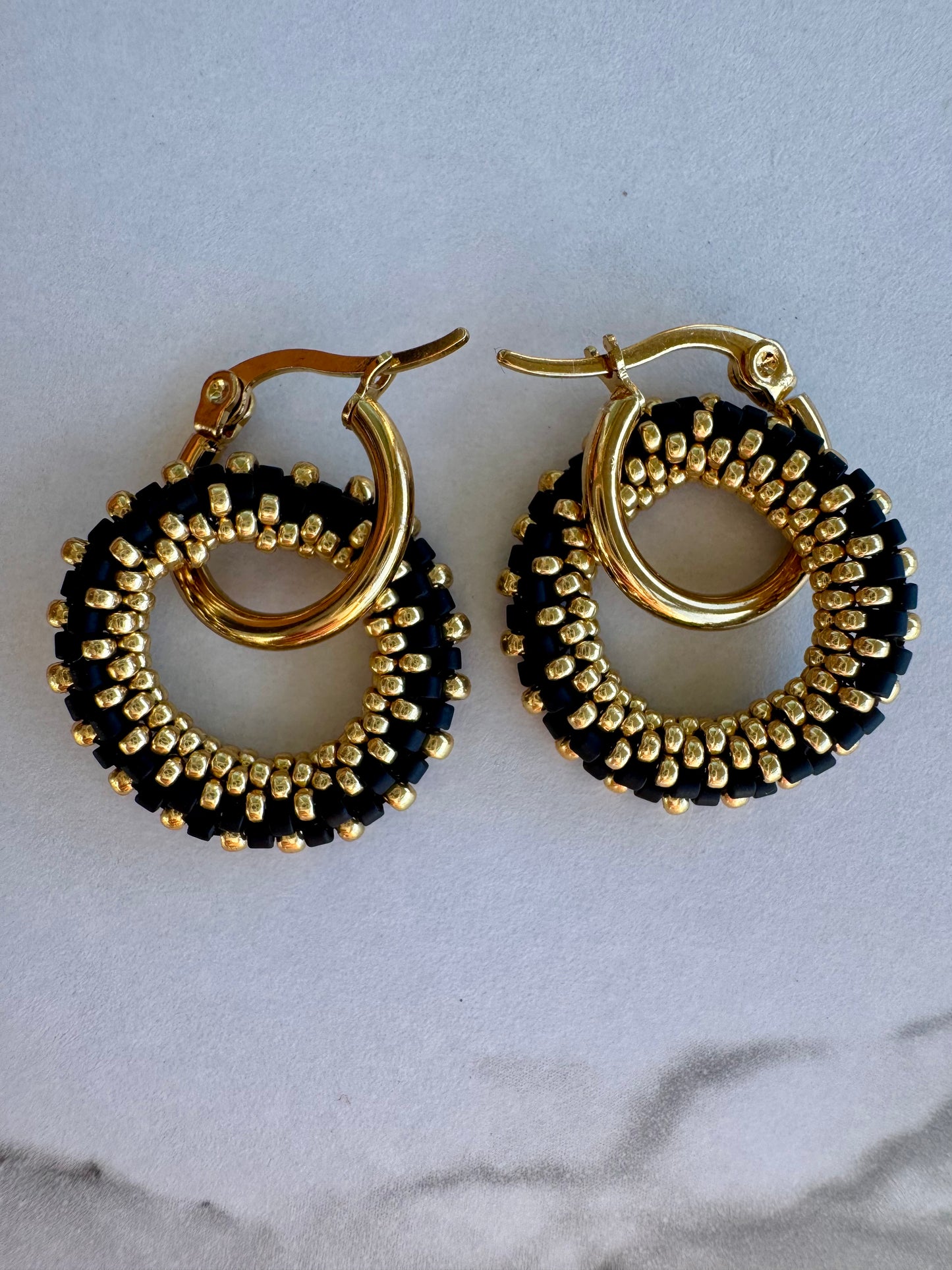 Midnight Aura Beaded Hoop Earrings