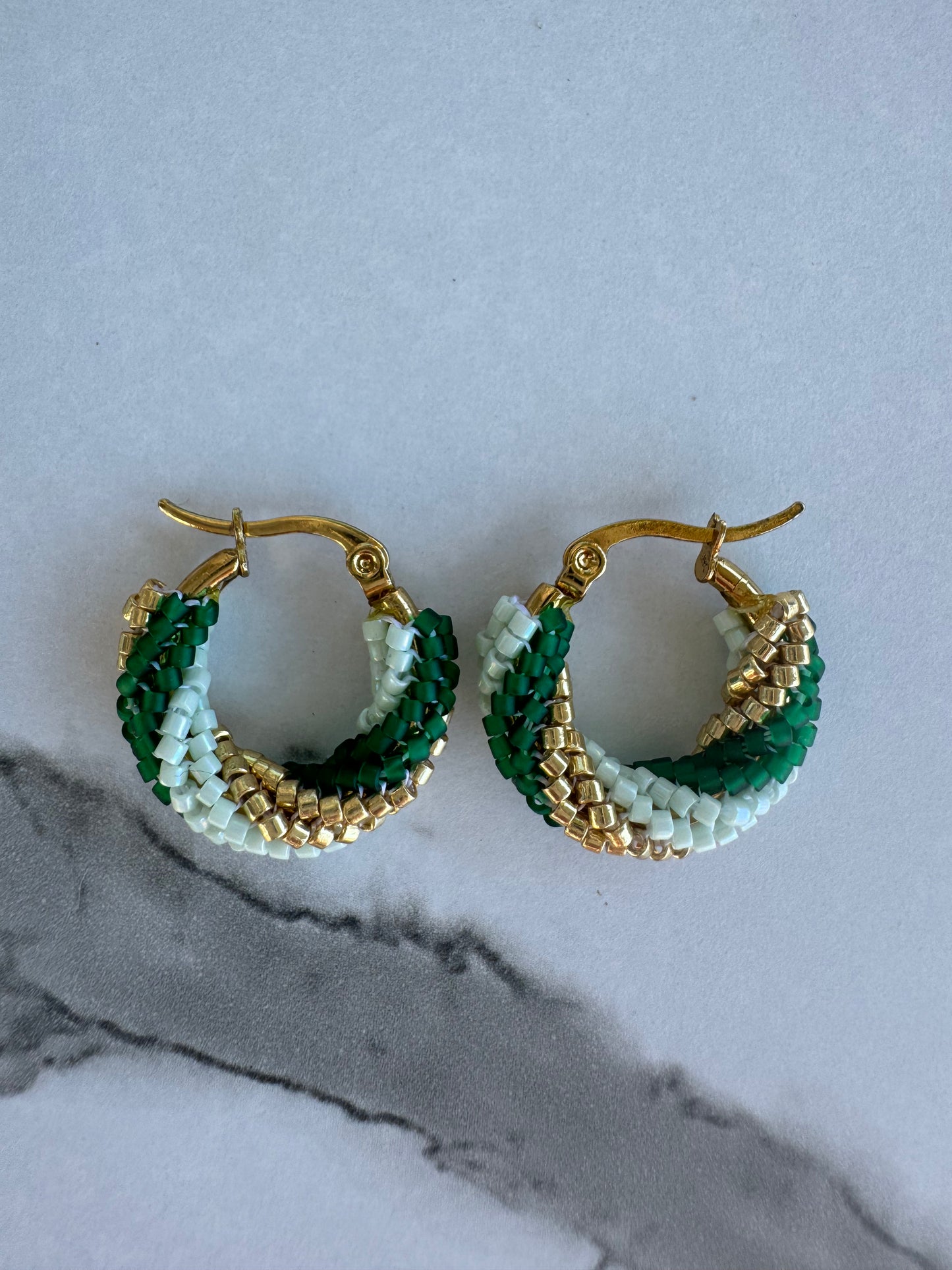 Emerald Harmony Beaded Hoop Earrings – Handmade Boho Luxury Gold Hoops
