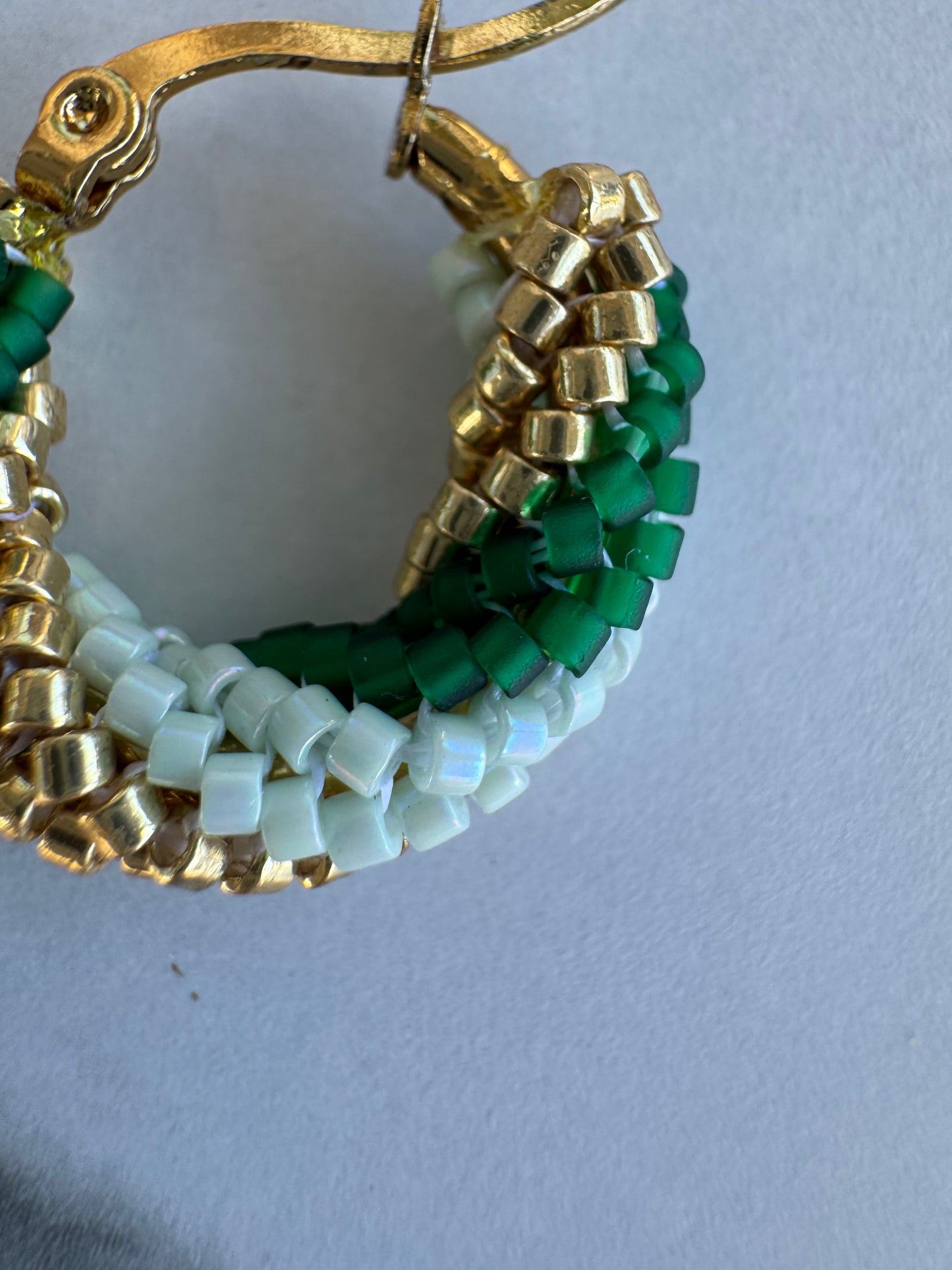 Emerald Harmony Beaded Hoop Earrings – Handmade Boho Luxury Gold Hoops