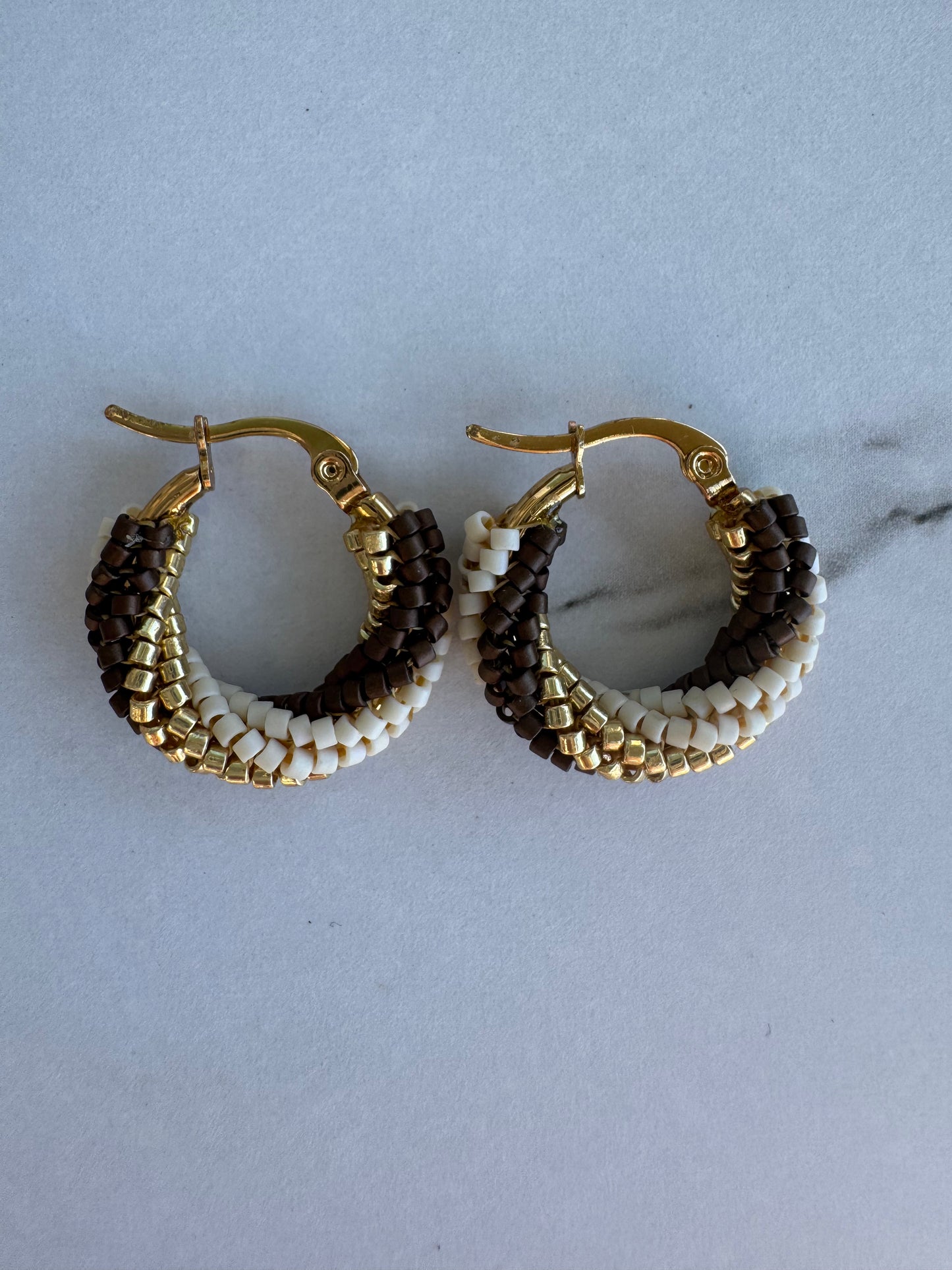 Earth & Ivory Beaded Hoop Earrings – Boho Luxury Handmade Statement Jewelry