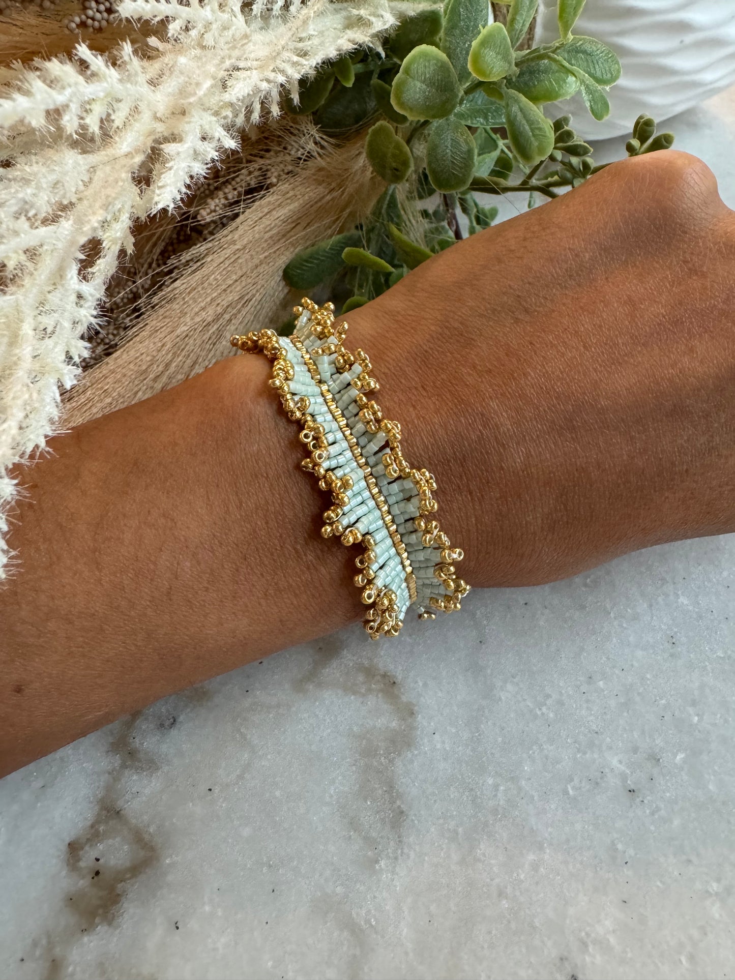 Boho Luxury Miyuki Bracelet | Handcrafted Beaded Bracelet with Gold Accents