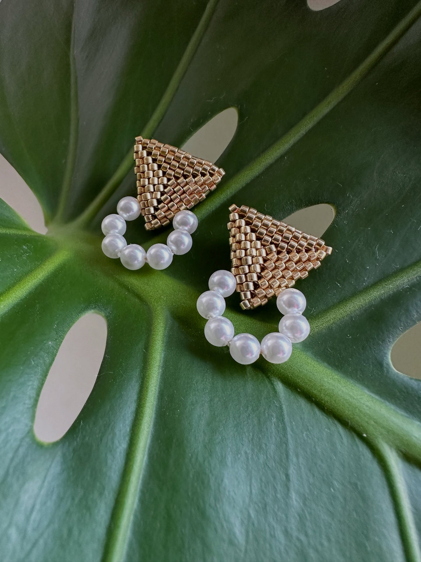 Boho Luxury Pearl Drop Earrings | Handcrafted Geometric Gold & Pearl Statement Earrings